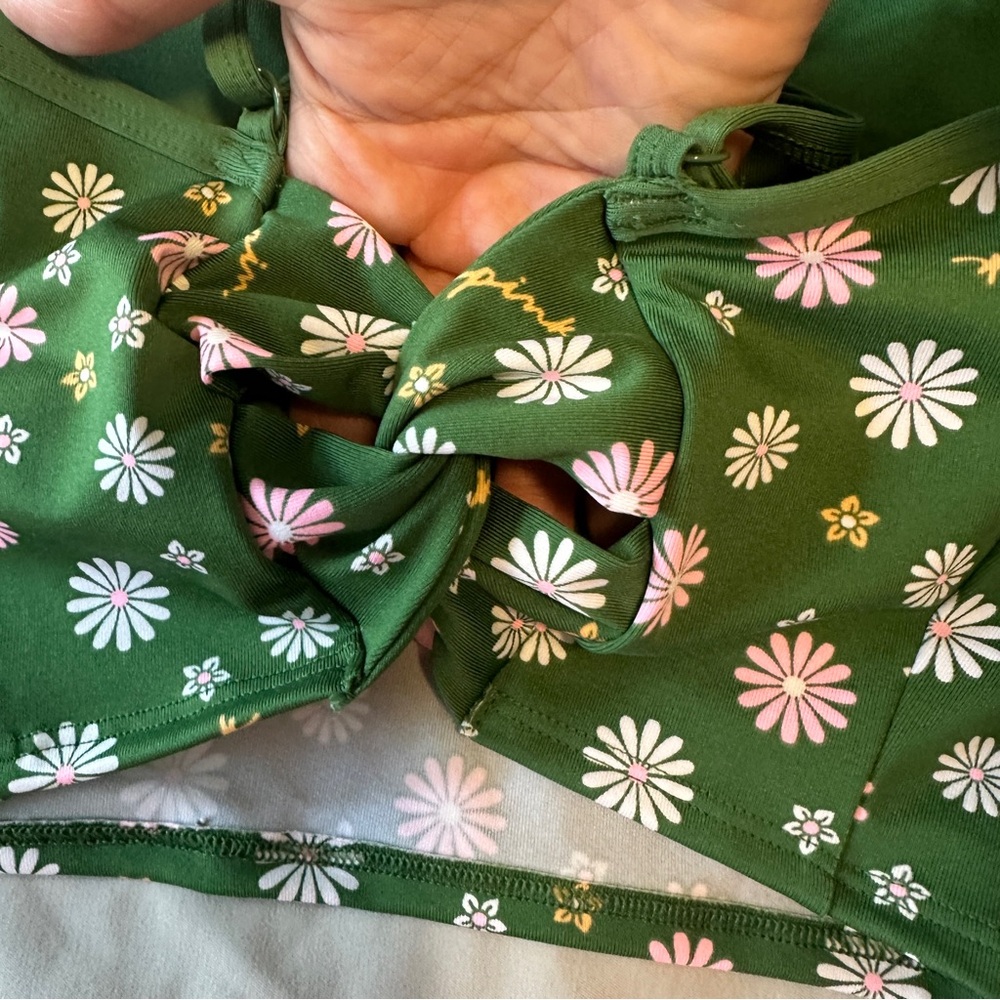 Victoria's Secret PINK Active Sports Bra XS Green Daisy Floral Strappy Back - Picture 2 of 10